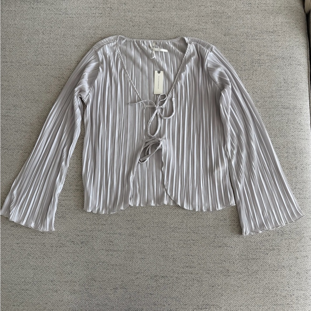 Anthropologie Silver Pleated Blouse